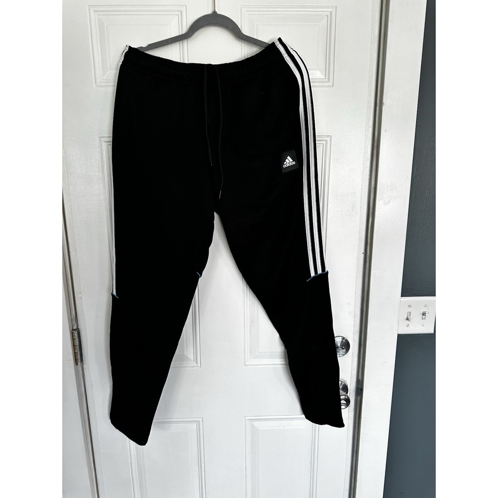 adidas AEROREADY Men's L Black Track Pants 3-Stripe Drawstring Zippered Leg